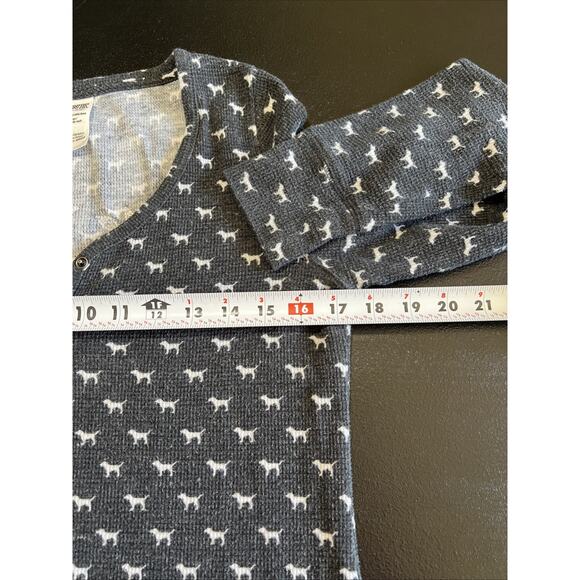 Victoria Secret Sleep Shirt XS Grey Dog Print Waffle Henley PINK Bling Sequins - Picture 10 of 12